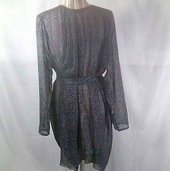 BEULAH Multicolored Long Sleeve Belted Decorative Button V Neck Dress Size S/M - Picture 5 of 7